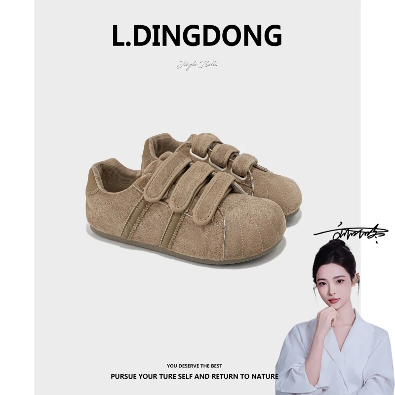 【刘叮咚女鞋】魔术贴贝壳头德训鞋202秋冬款内增高百搭休闲小白鞋