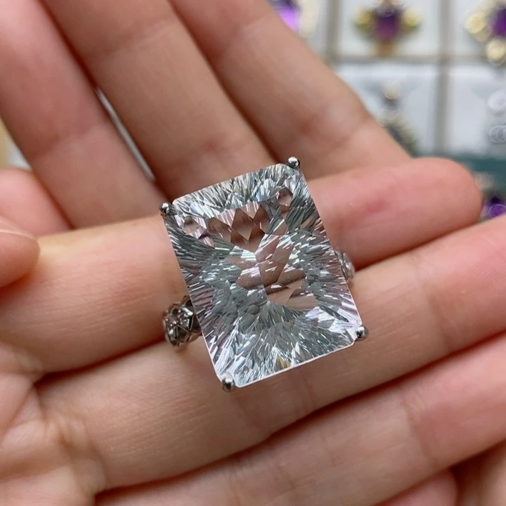 水晶戒指银S925镶嵌天然水晶戒指