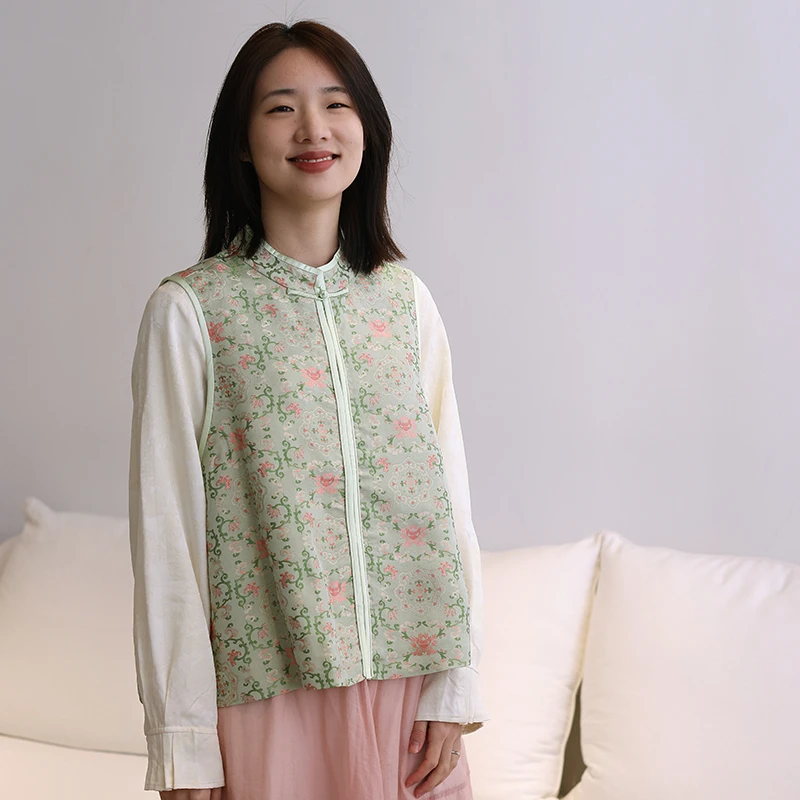 【绿宝相莲花】非遗华丽宋锦马甲 中式立领盘扣马夹慢慢变蓝原创