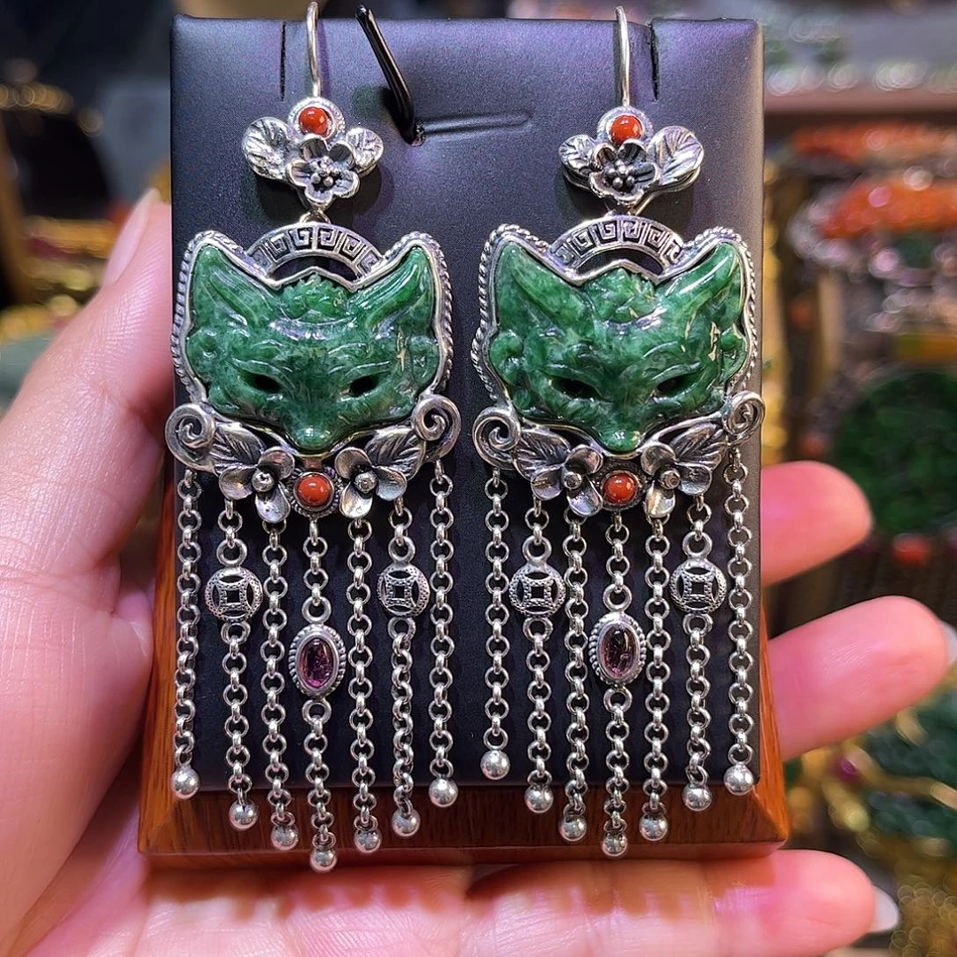 翡翠银S925镶嵌耳坠