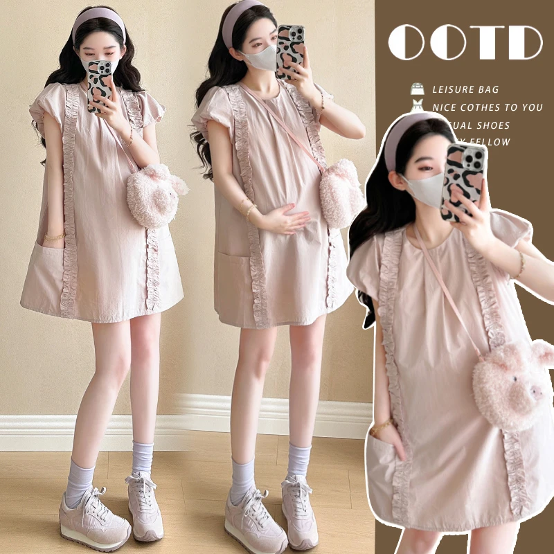 「maimixi」孕妇网红夏装纯棉韩版连衣裙减龄法式小个子裙