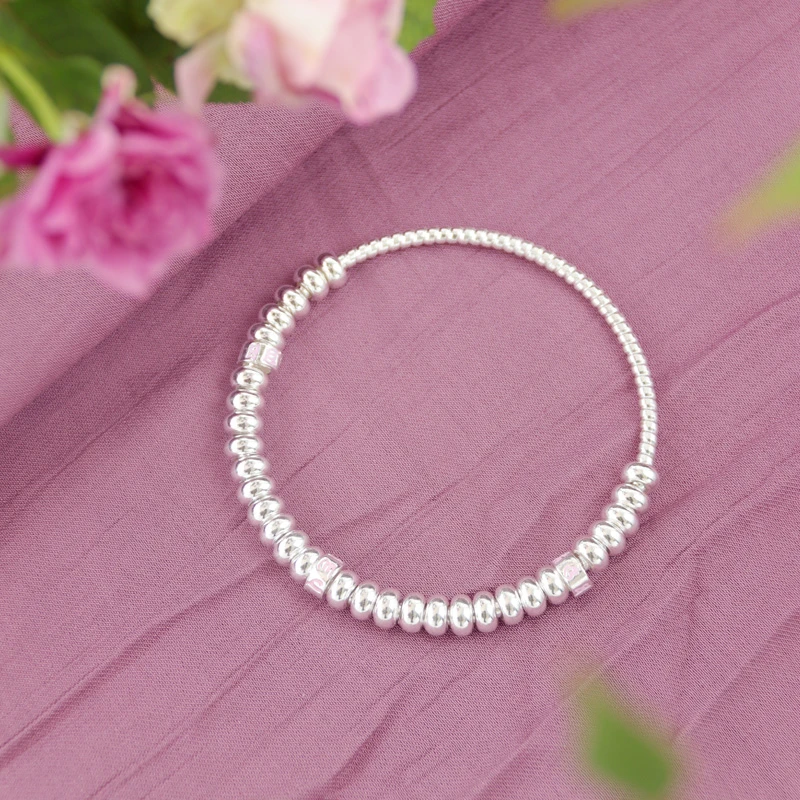 人间小满 银手镯女999纯银樱花六字箴言盘缠足银镯子文艺甜美礼物