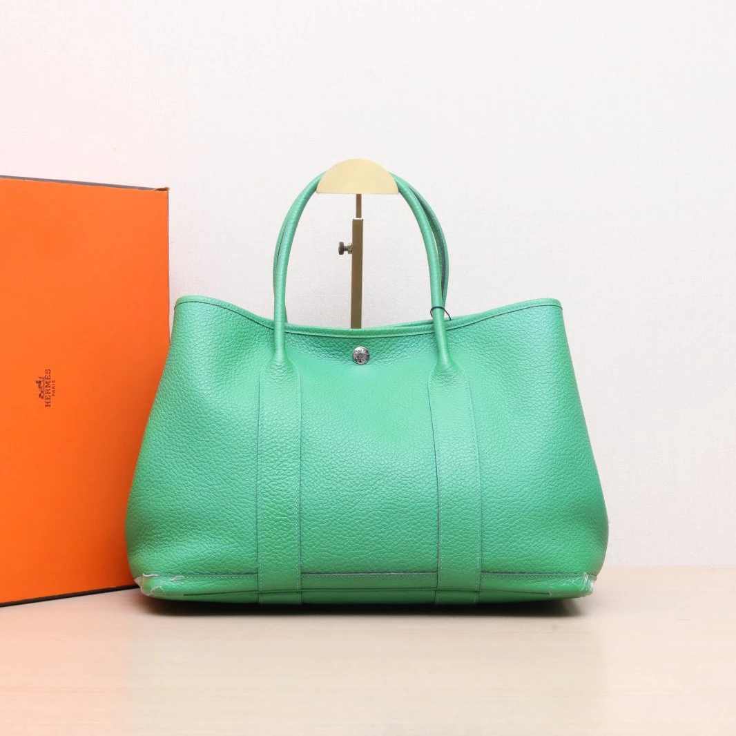 95新 Hermes/爱马仕 小花黑黑 花园包 36 竹子绿 NEGONA皮 T刻 包
