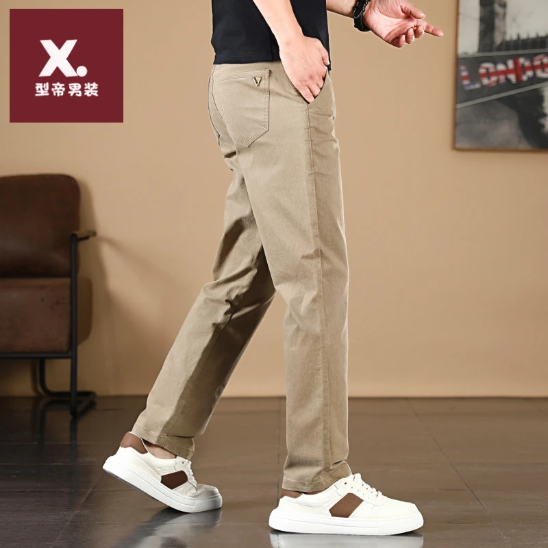 高端卡其色男士休闲裤春秋款男装直筒修身长裤2025新款商务男裤子