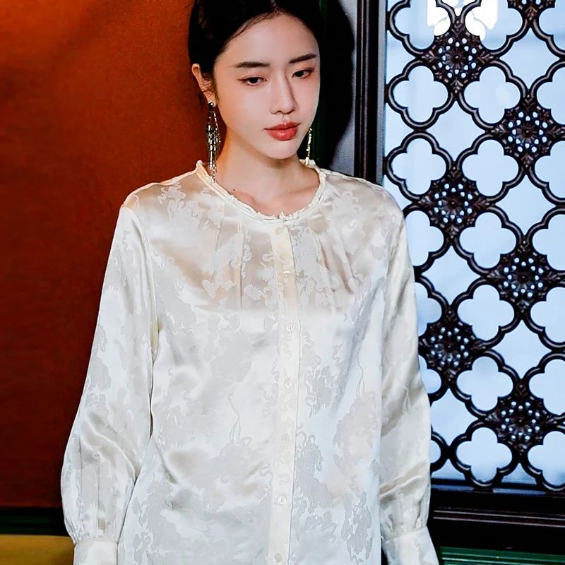 复古日记“月上花梢”桑蚕丝冠乐绉提花轻国风通勤衬衫25ECT351