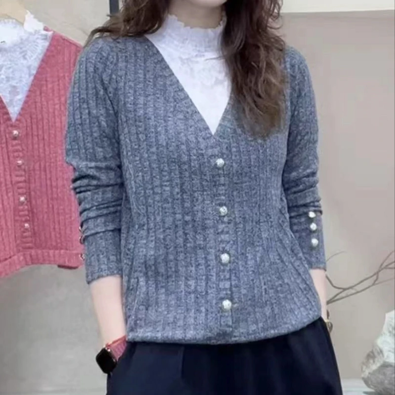 2025春季新款时尚花边领假两件洋气上衣