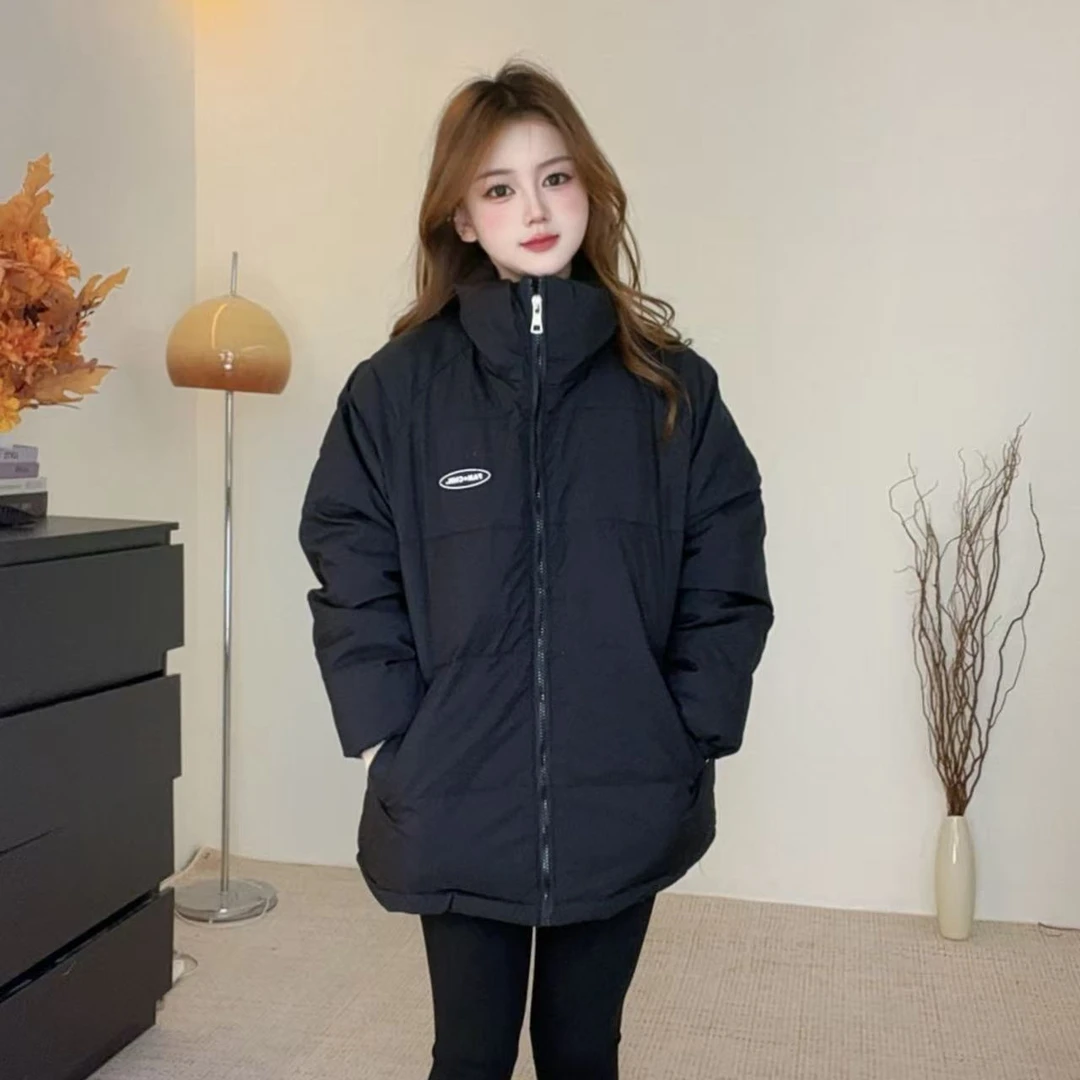 小个子中长款简约棉服纯色冬季保暖外套厚款棉袄女百搭面包服6623