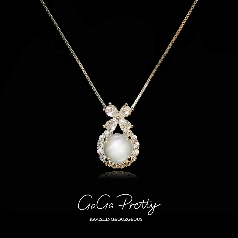 坠链均925银合成锆石 GaGaPretty925银冰透在逃公主蝴蝶项链A1017