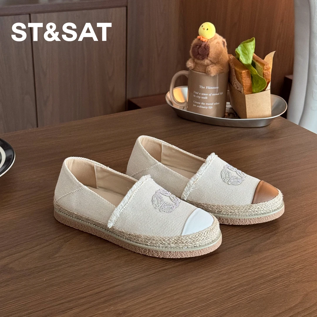 【水浅曼波】星期六小香风一脚蹬渔夫鞋女25夏季新款平底时尚单鞋