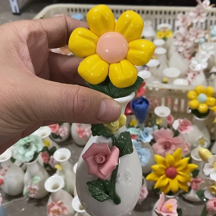 瓷片纯手工陶瓷花摆件瑕
