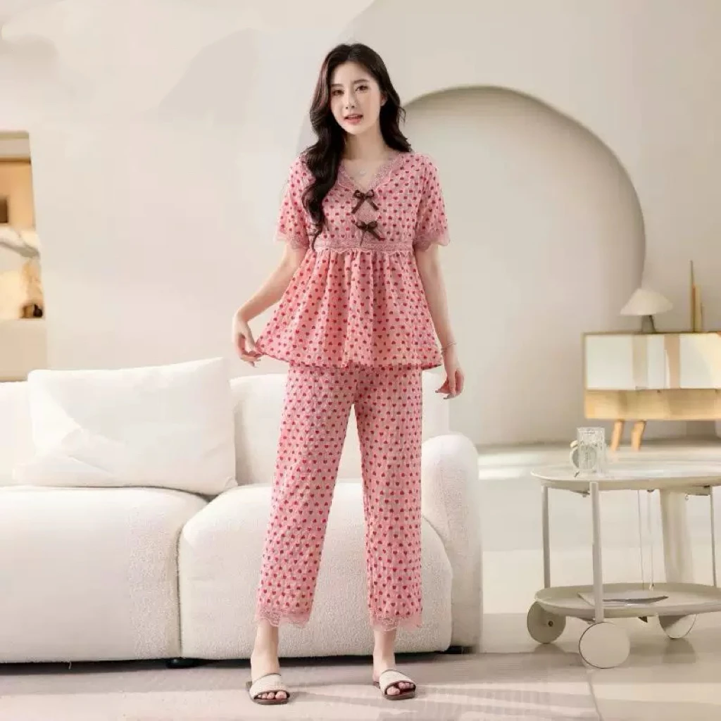 新款睡衣女薄款短袖套装蕾丝花边时尚舒适韩版减龄宽松爆款家居服