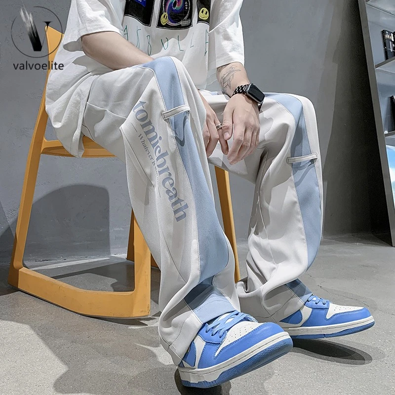 VALVOELITE冰丝裤子男生夏季薄款潮牌宽松直筒防晒拼色阔腿垂感休