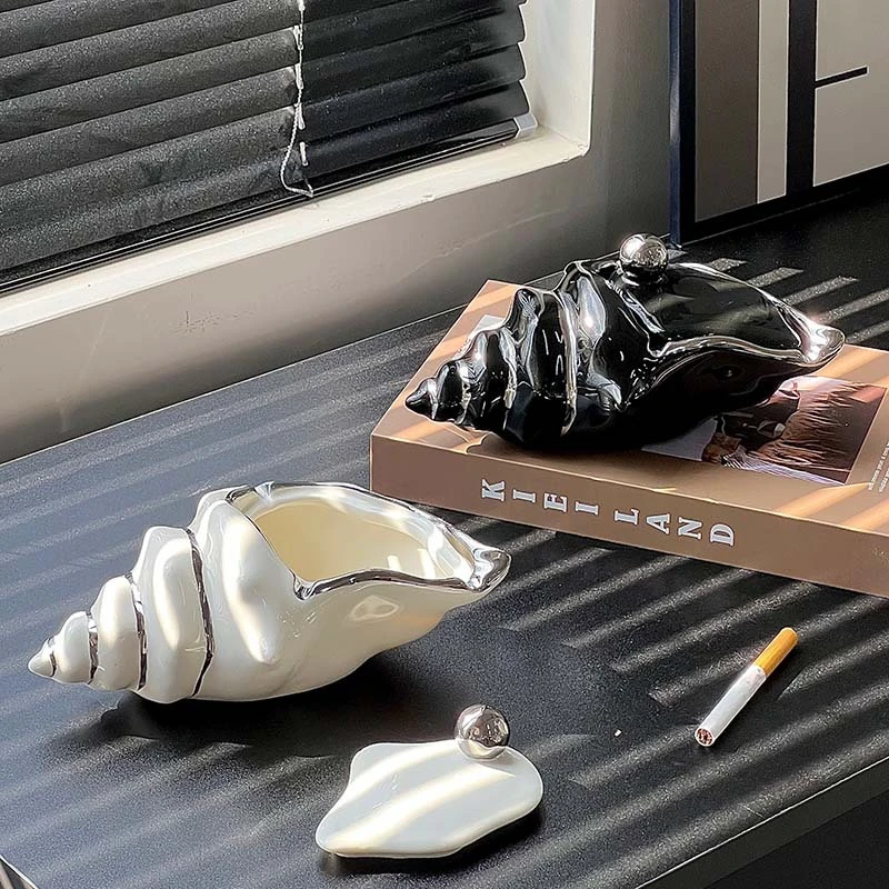 轻奢创意陶瓷烟灰缸海螺造型感乔迁礼客厅厨房卫生间烟缸wg1