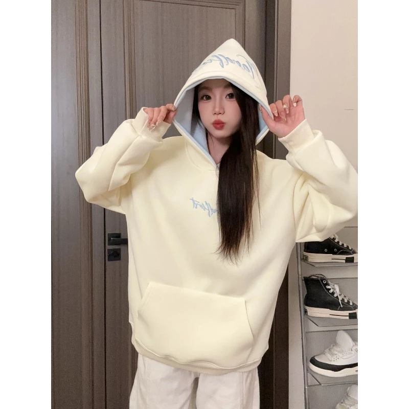 HandSeven美式复古情侣连帽卫衣长袖休闲百搭宽松外套男款春秋女