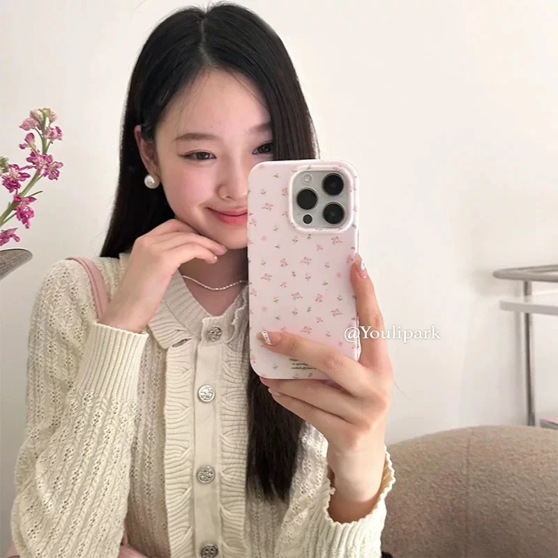 ins韩系满屏小碎花粉适用iPhone16promax果冻手机壳15简约14防摔