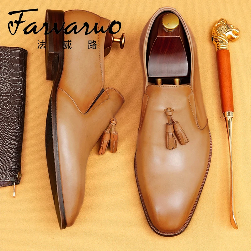 商务休闲皮鞋男款2025新款英伦透气简约一脚蹬正装男鞋流苏乐福鞋