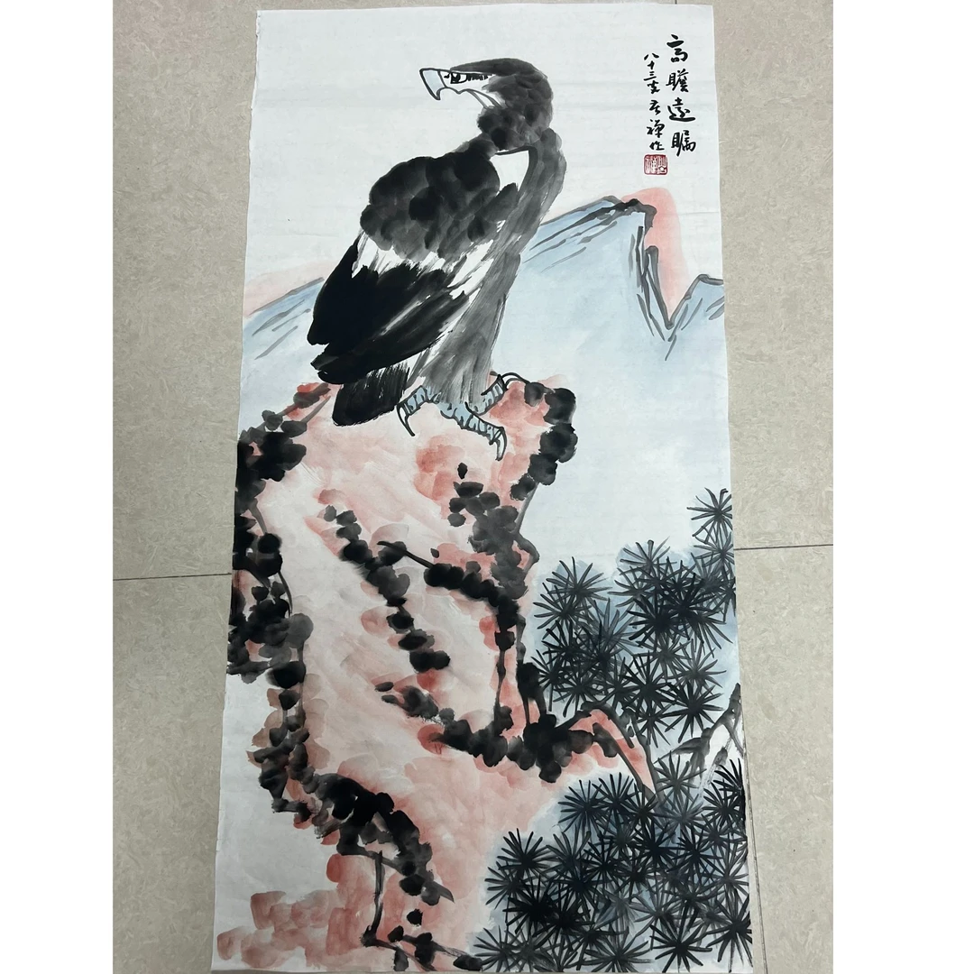 宣纸国画三尺100*50厘米老鹰松鹰图客厅装饰画