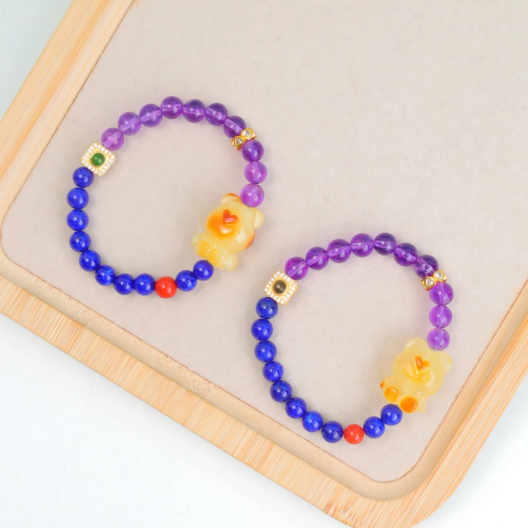 【琪琪珠宝】青金石双拼小熊手链——多样性发货发其一