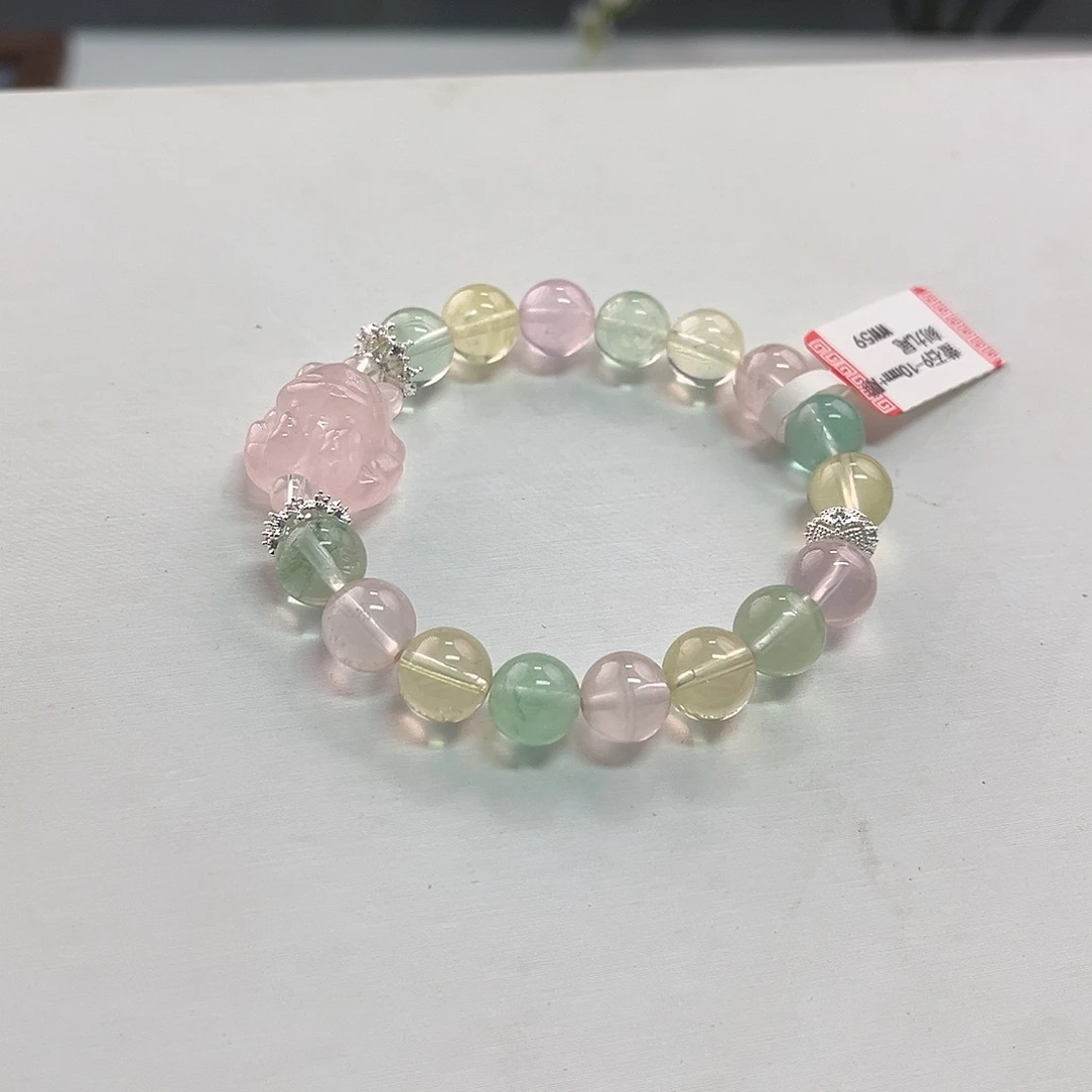 未镶嵌水晶手链粉水晶狐狸加萤石设计款手串