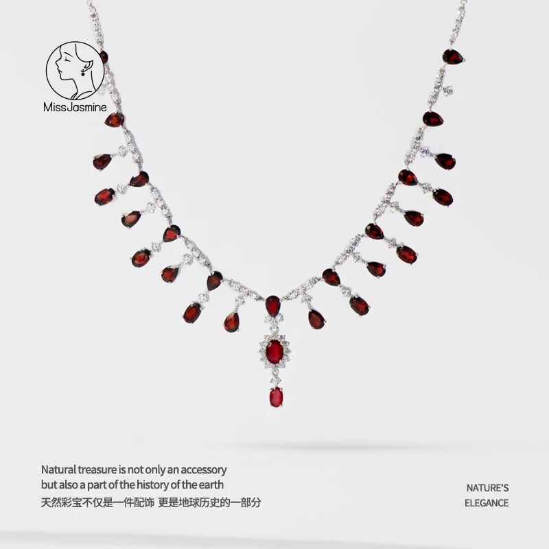 高级感珠宝 茉莉仙子原创天然石榴石满钻925银彩宝颈链奢华
