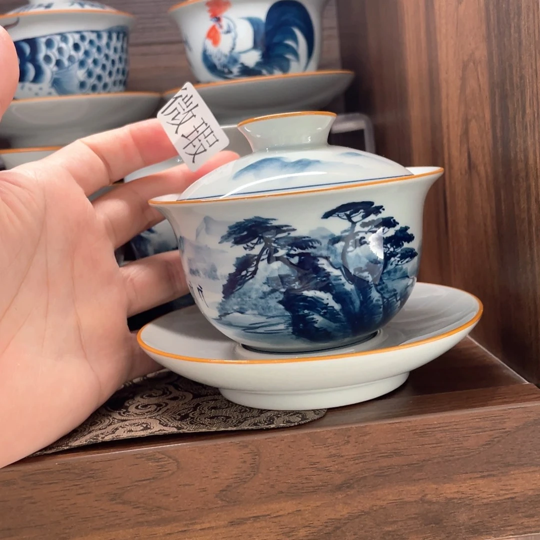 釉下手绘茶具微瑕