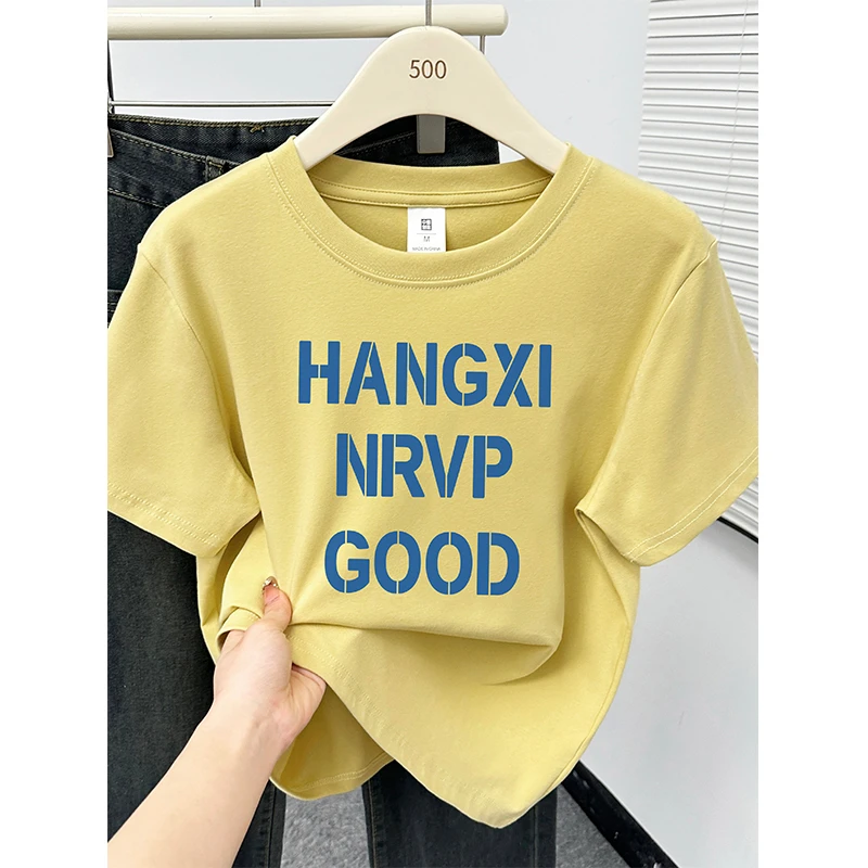 大码女装正肩短袖T恤设计感字母简约印花夏季胖mm遮肉显瘦上衣ins