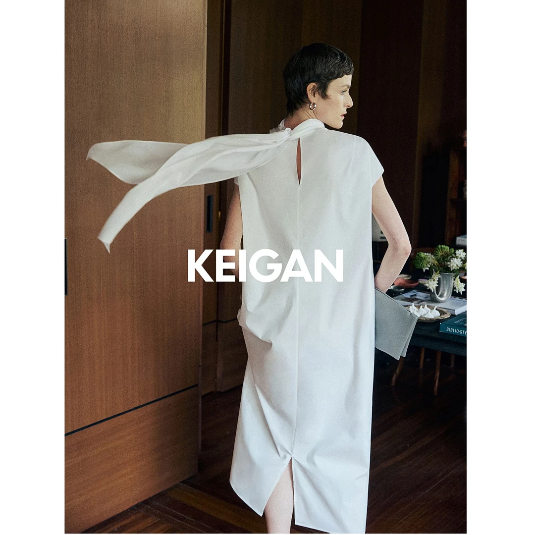 开间/極简轻盈定纺高支SUPIMA匹马棉 缎面飘带领白月光连衣裙