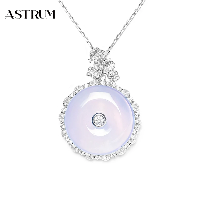 ASTRUM冰种天然紫玉髓平安扣吊坠项链毛衣链纯银满钻豪华镶嵌高贵