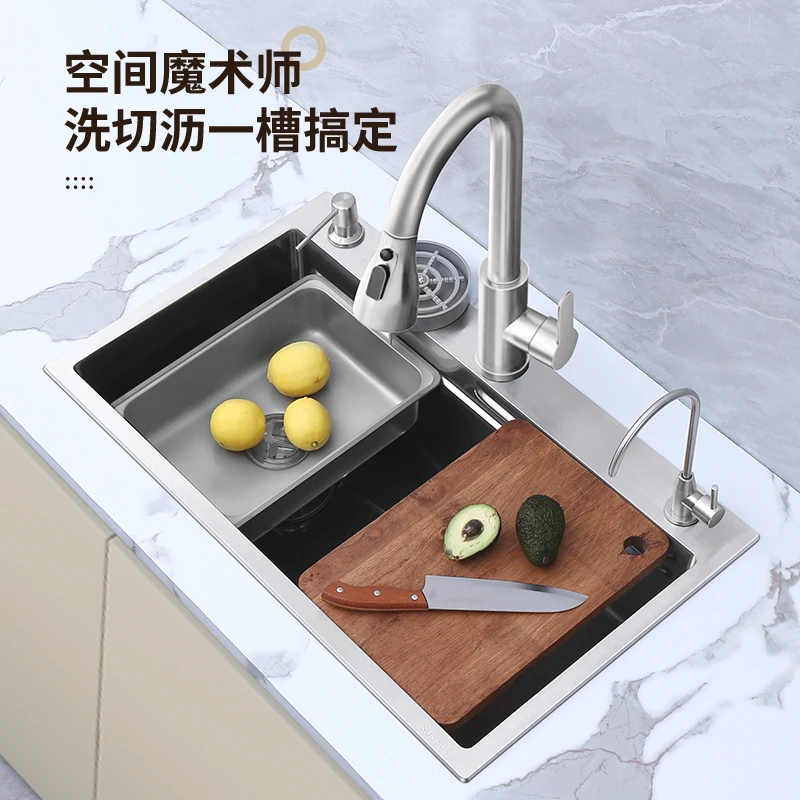 5.0加厚小米粒SUS304不锈钢水槽14下水口家用洗菜盆大单槽台中盆
