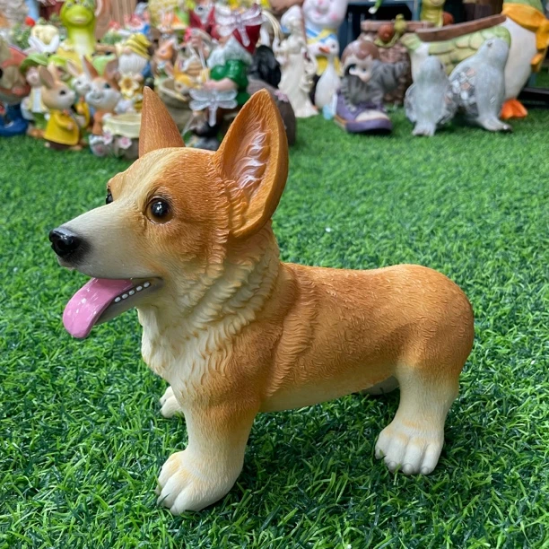 户外园艺用品树脂仿真小柯基狗落地摆件送礼动物萌宠摆件