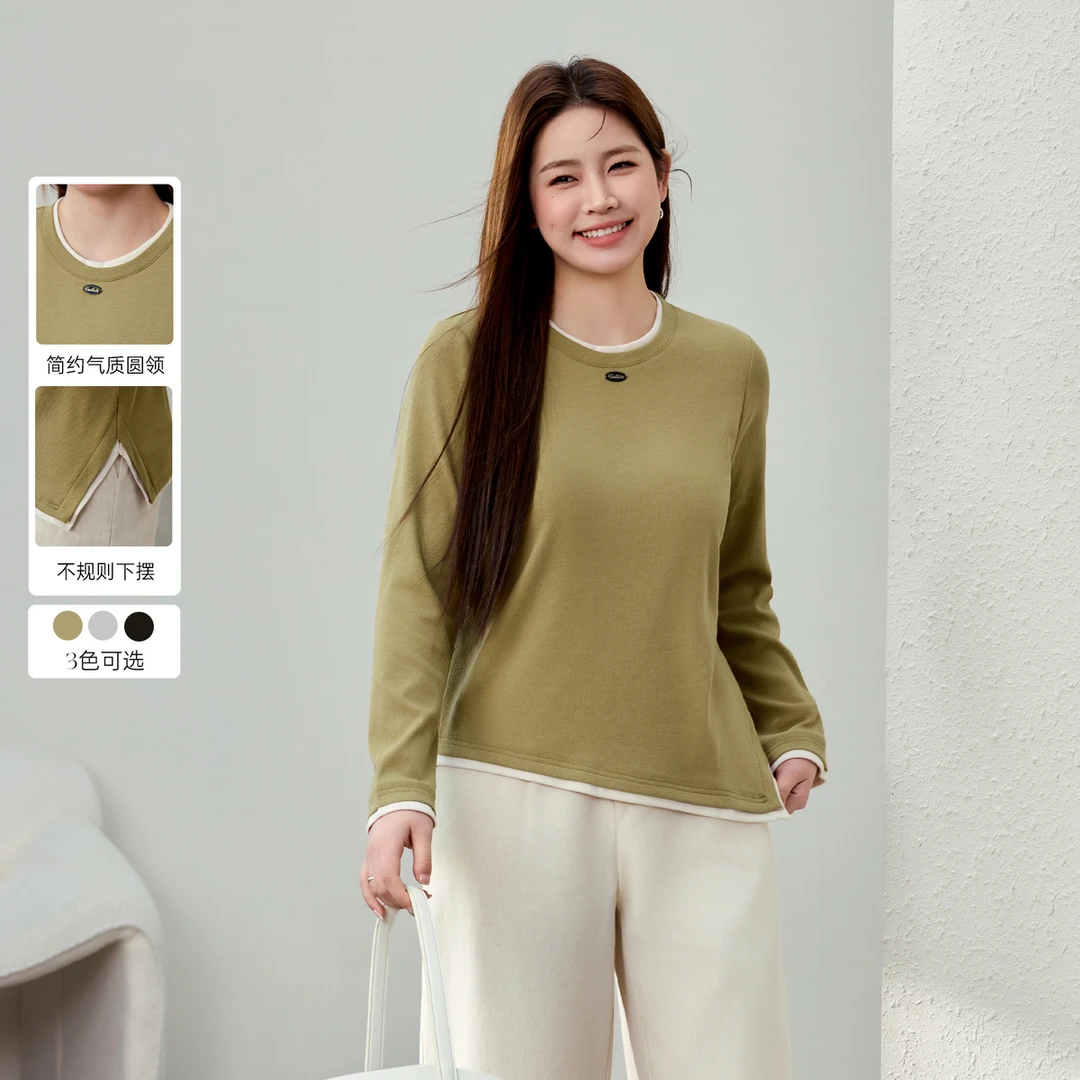 【时尚气质圆领百搭针织衫】纤莉秀W大码女装潮流个性针织衫QJ5076