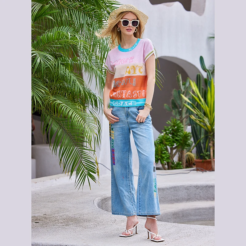 春夏新款时尚撞色无袖圆领针织T恤上衣 赫2715A