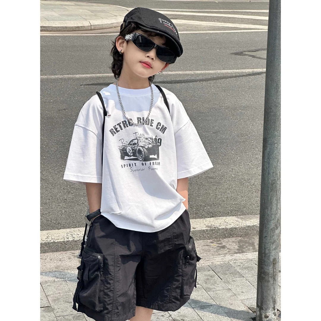 2025年夏季新儿童T恤男童印花韩版短袖上衣时尚百搭痞帅帅气潮酷