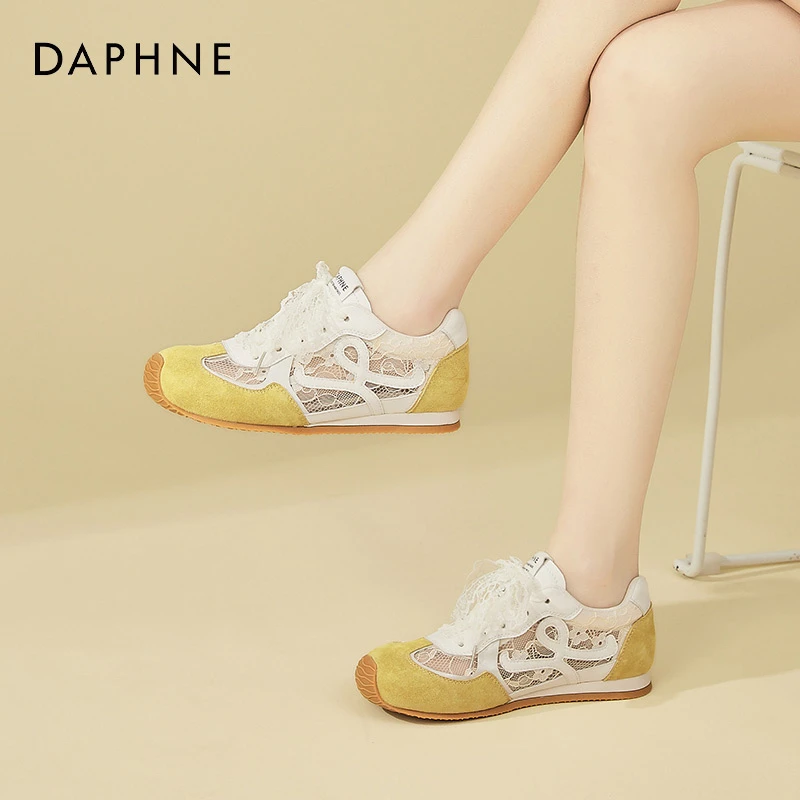 达芙妮网面德训鞋女2025新款春夏季软底休闲小白鞋运动透气阿甘鞋