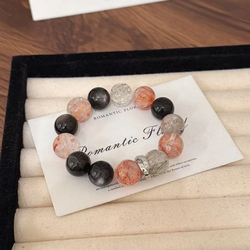 X3010红胶花银曜石黑金超七手链高端轻奢手串多样性发一