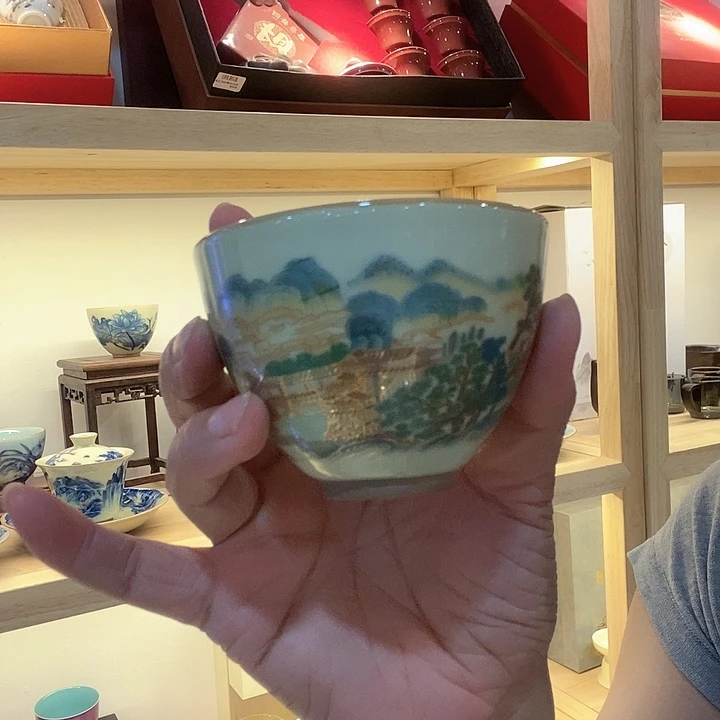 青花主人杯瓷碗大