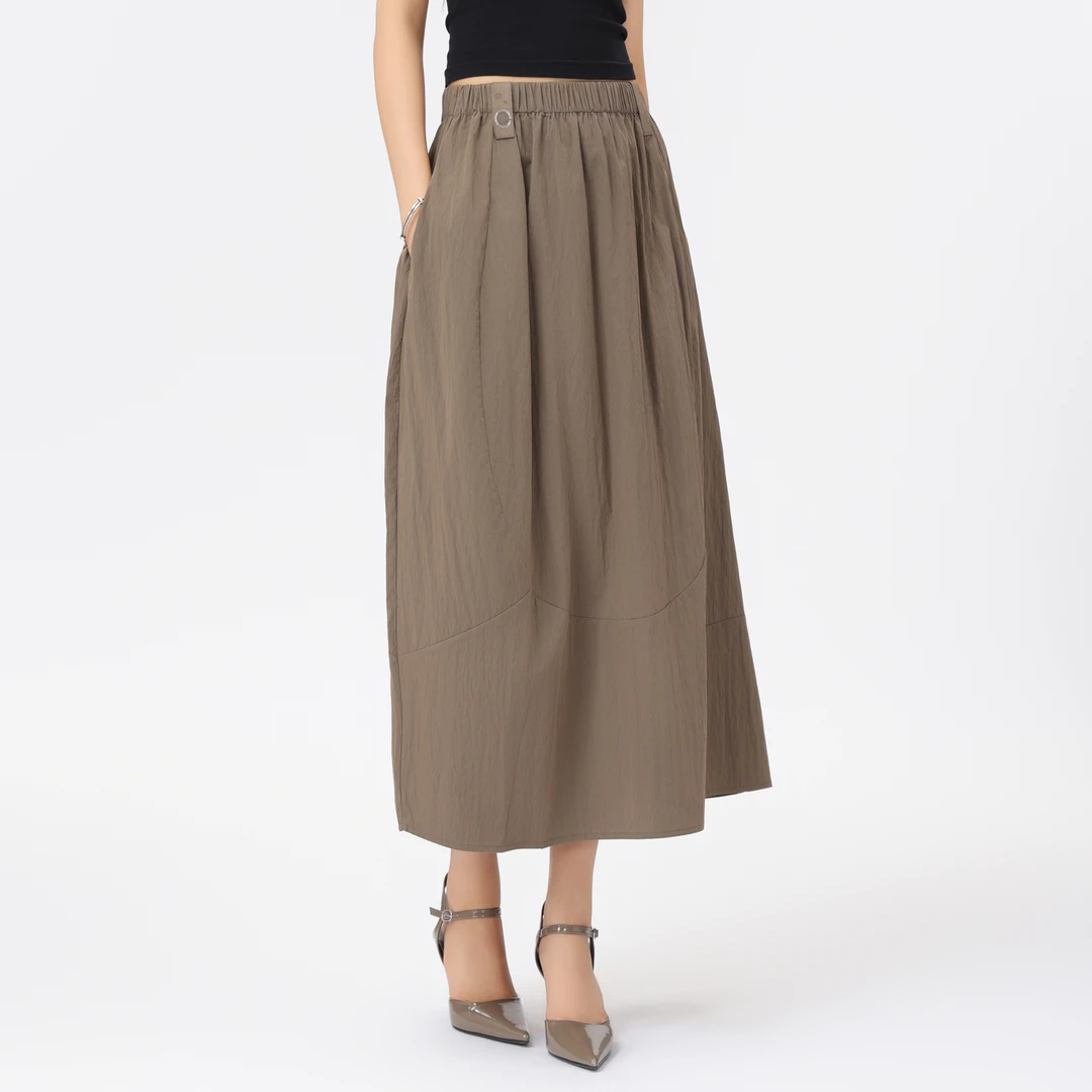 GIRDEAR/哥弟24新款肌理中长款时尚百搭显瘦女装半身裙1200377