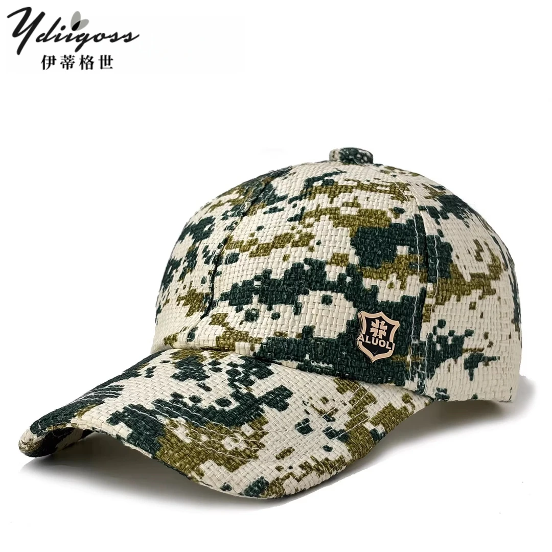 YDIIGOSS鸭舌帽迷彩草编显脸小防紫外线户外露营遮阳防晒棒球帽