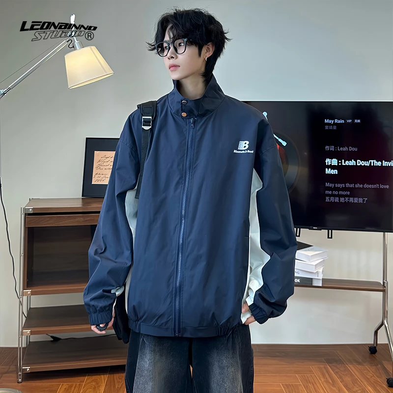 【现货现发拼色刺绣夹克】美式秋季休闲情侣男女同款立领夹克外套