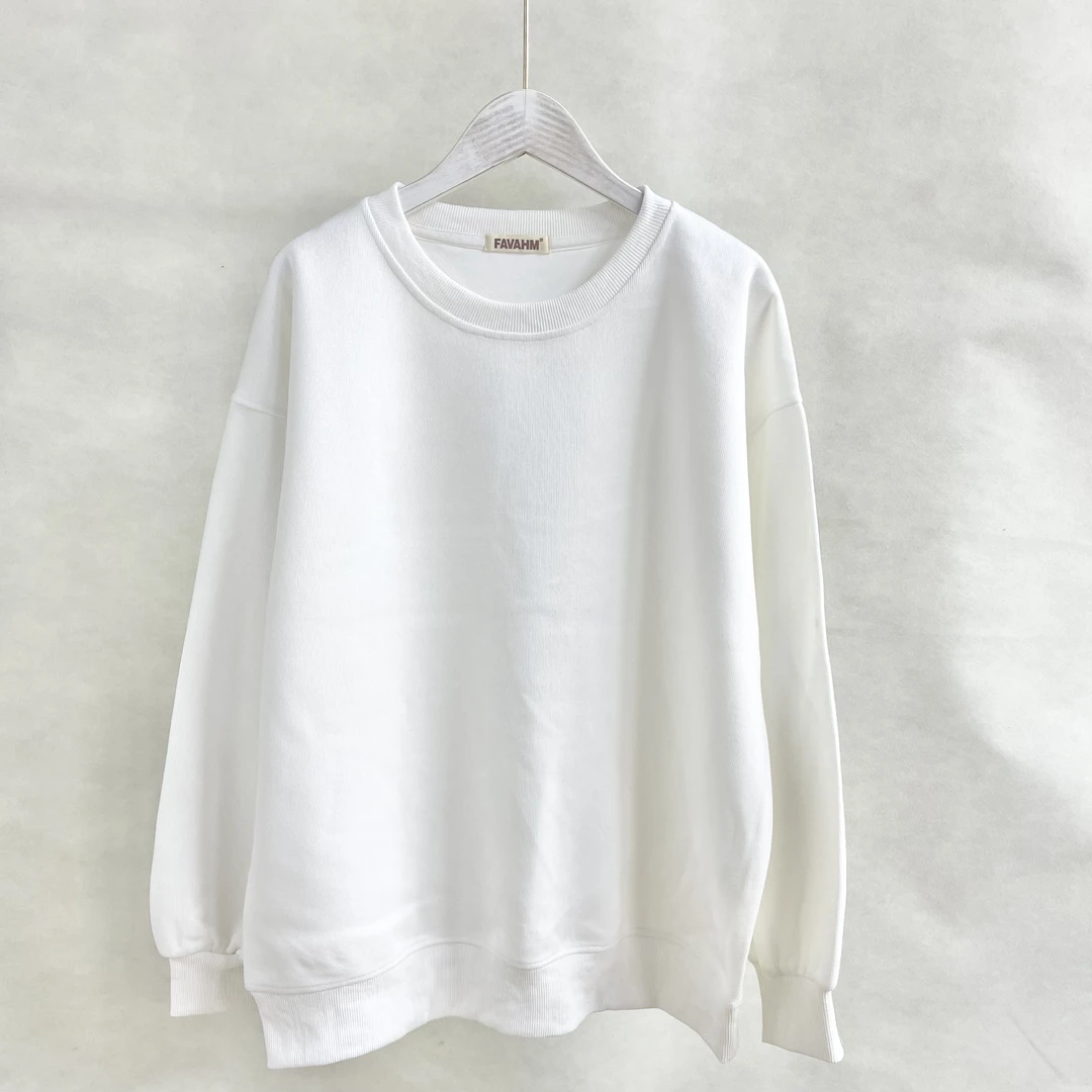 春秋减龄卫衣简约宽松休闲罗纹装饰套头上衣百搭卫衣纯色圆领卫衣