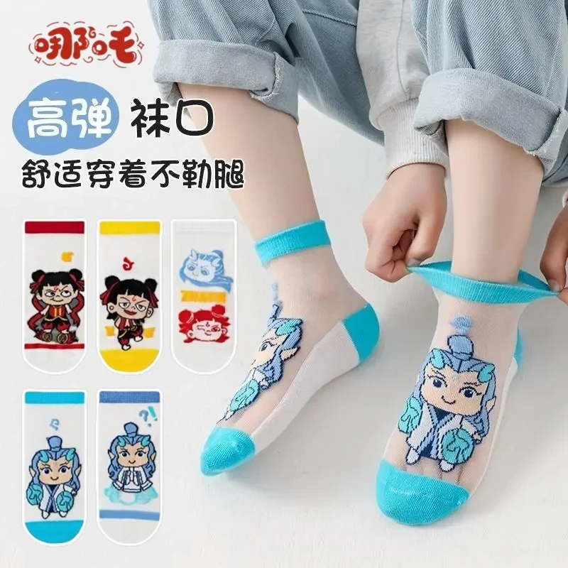 哪吒冰丝儿童袜子薄款夏季透气网眼袜学生敖丙国漫超薄水晶冰丝袜