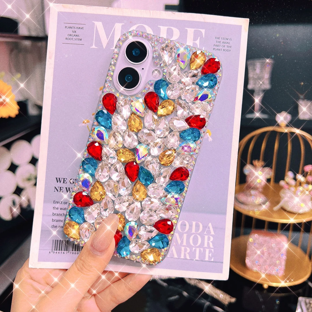 适用苹果/华为/OPPO/VIVO/小米手工DIY炫彩宝石镶满钻手机壳女款