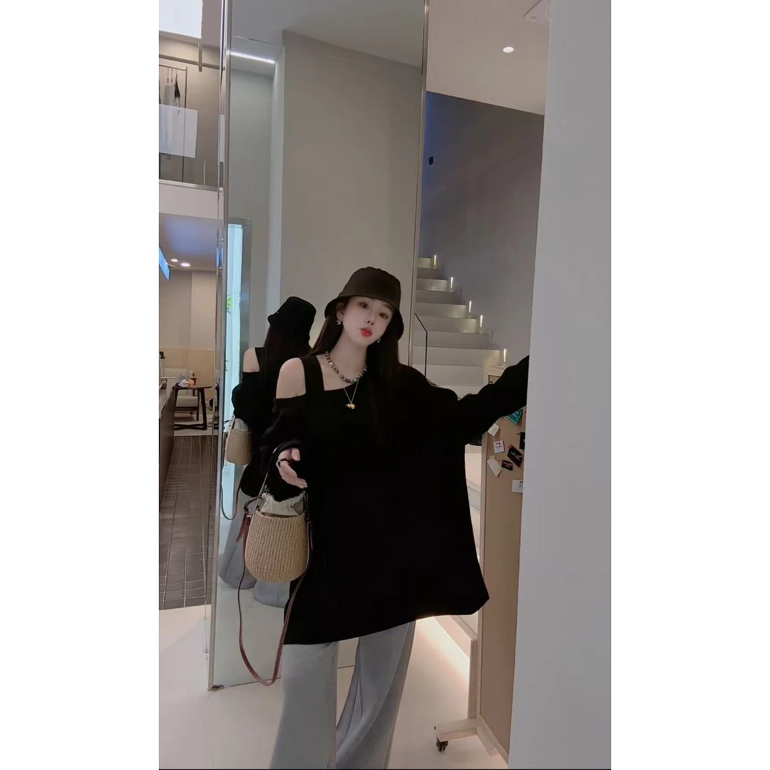 YEER·SHOP【时尚女王～】爷儿春季新款时尚慵懒漏肩卫衣