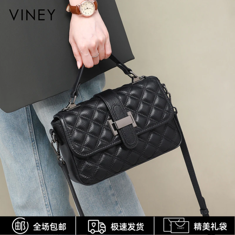 Viney真皮包包女包通勤手提百搭单肩小方包生日礼物送女友送老婆