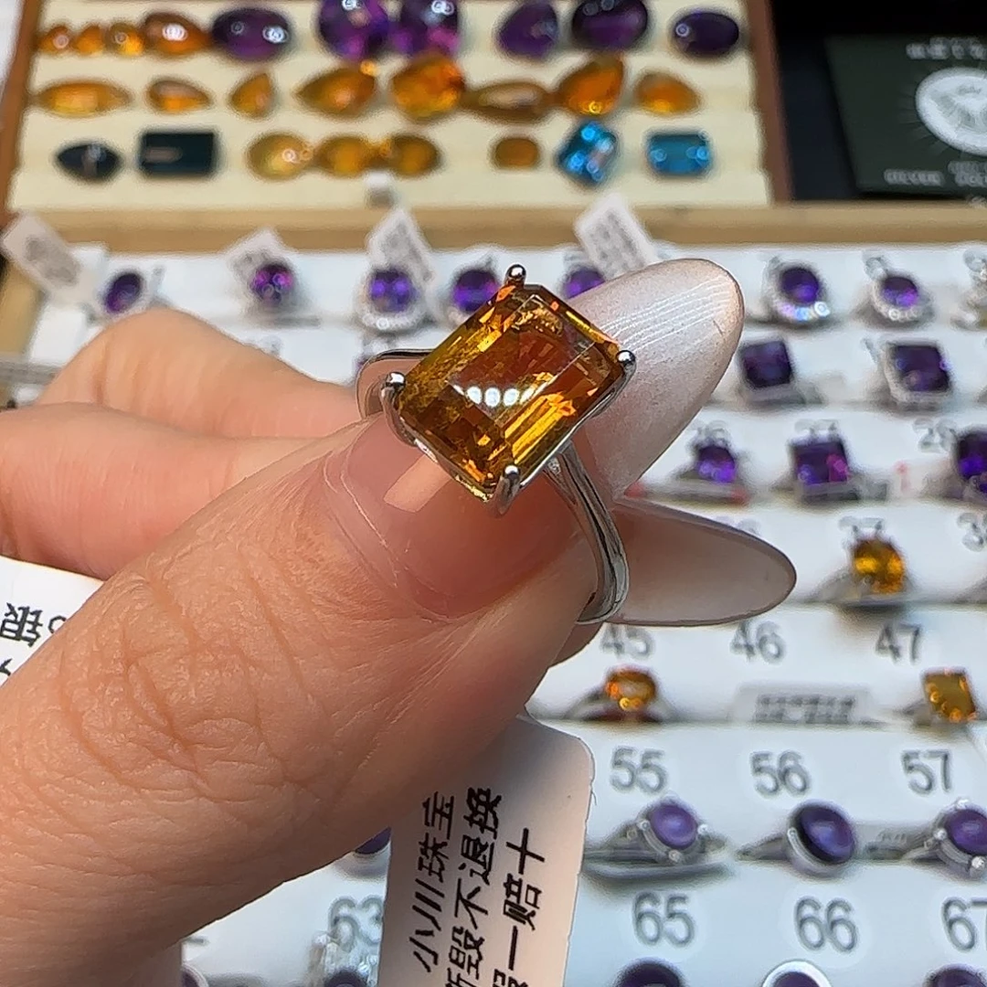 十****银S925镶嵌水晶珠宝半成品G 黄水晶金红料