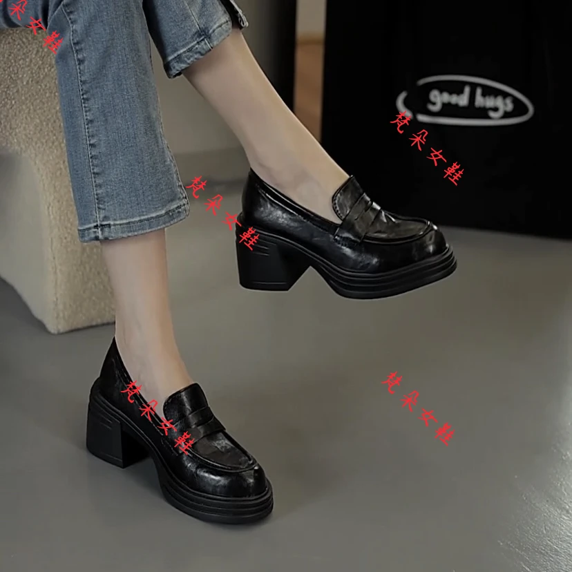 【退货补运费】法式粗跟软底小皮鞋女时尚百搭高跟鞋