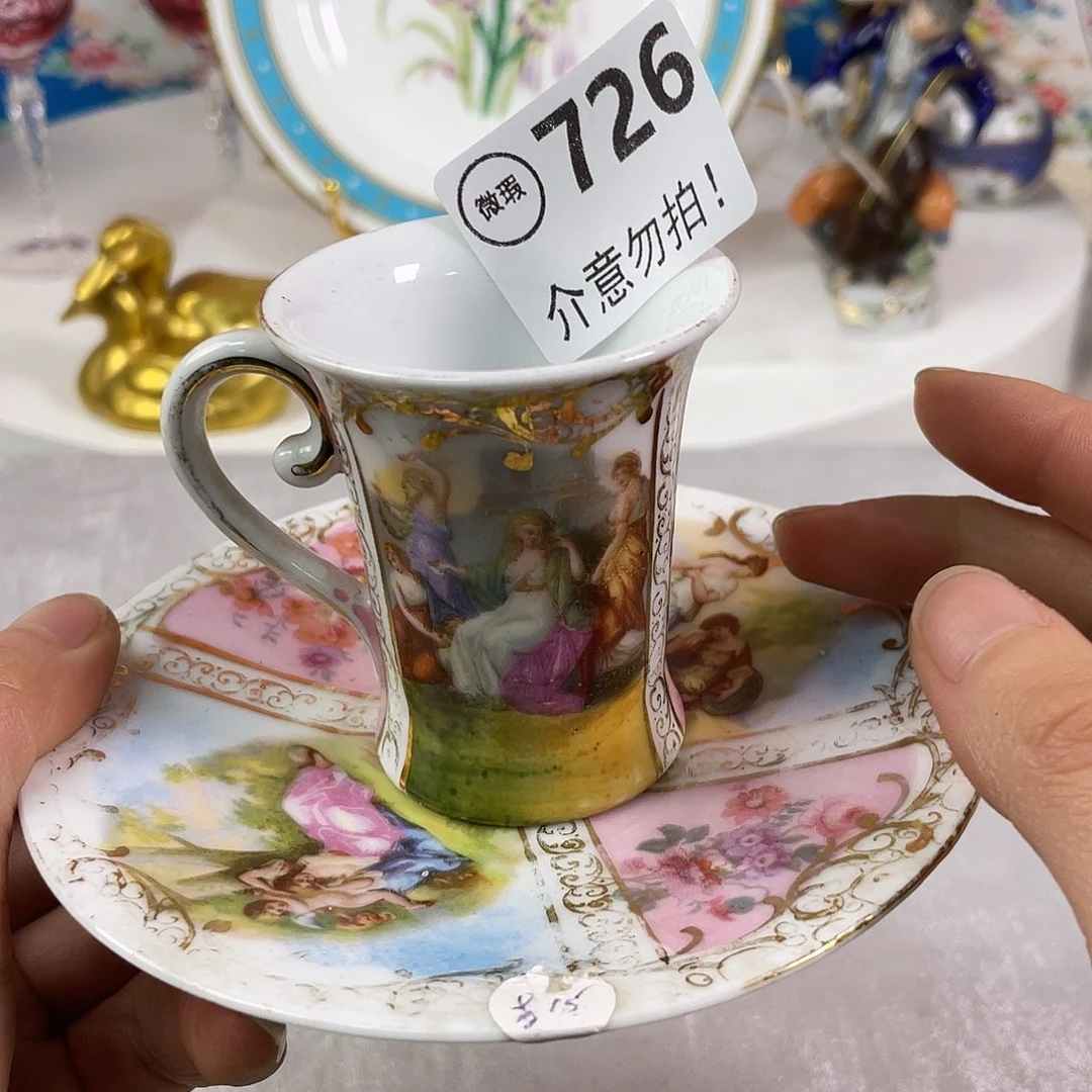 瓷片欧瓷咖啡杯水晶杯摆件