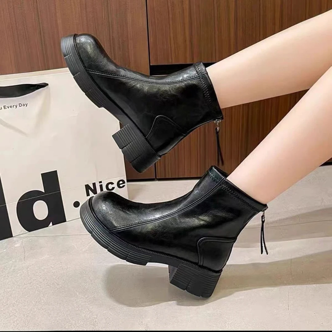 88075  新款时尚舒适粗跟百搭时装短靴（加绒款）