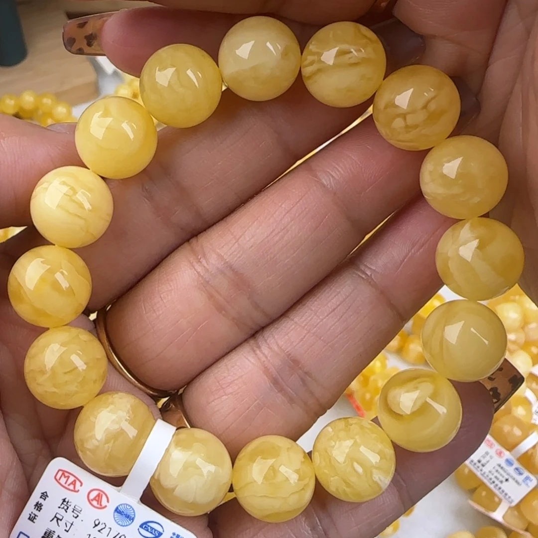 蜜蜡手链未镶嵌妖白花圆珠手串