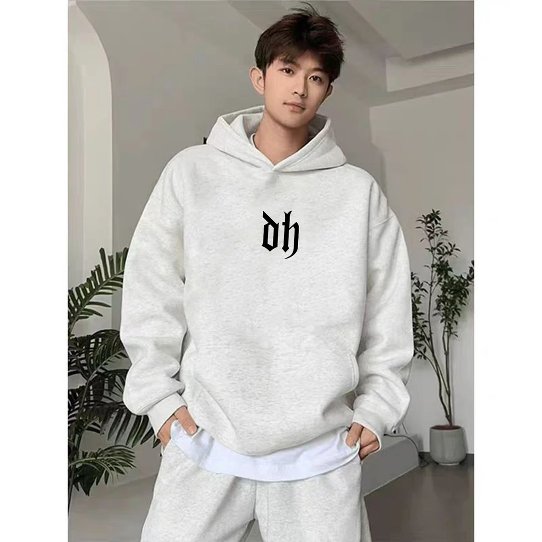 美式个性图标字母印花宽松连帽卫衣男女秋冬季百搭休闲情侣款上衣